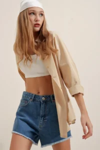 Bigdart 3900 Oversized LONG Basic Shirt - Beige - Image 4