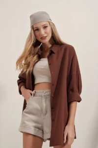Bigdart 3900 Oversized LONG Basic Shirt - Brown - Image 2