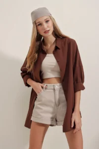 Bigdart 3900 Oversized LONG Basic Shirt - Brown - Image 3