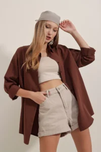 Bigdart 3900 Oversized LONG Basic Shirt - Brown - Image 4