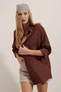 Bigdart 3900 Oversized LONG Basic Shirt - Brown - Image 5