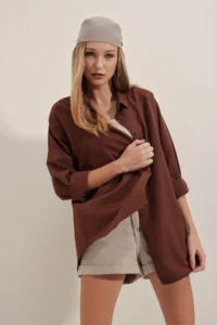 Bigdart 3900 Oversized LONG Basic Shirt - Brown - Image 6