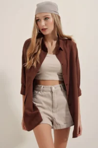 Bigdart 3900 Oversized LONG Basic Shirt - Brown - Image 7