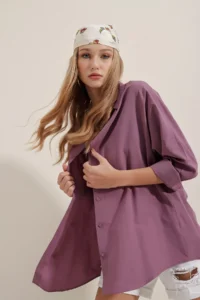 Bigdart 3900 Lilac Oversized LONG Basic Shirt - Image 4