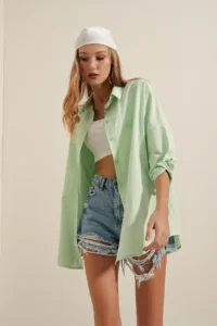 Bigdart 3900 Oversized LONG Basic Shirt - E.Green - Image 4