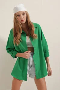 Bigdart 3900 Oversized LONG Basic Shirt - Green - Image 3