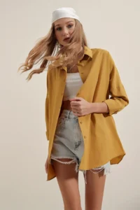 Bigdart 3900 Oversized LONG Basic Shirt - Mustard - Image 2