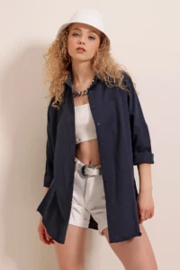 Bigdart 3900 Oversized LONG Basic Shirt - Navy Blue - Image 2
