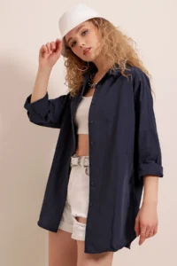 Bigdart 3900 Oversized LONG Basic Shirt - Navy Blue - Image 3