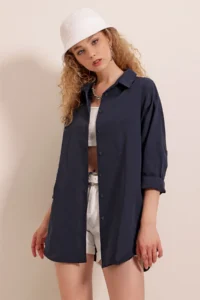 Bigdart 3900 Oversized LONG Basic Shirt - Navy Blue - Image 4