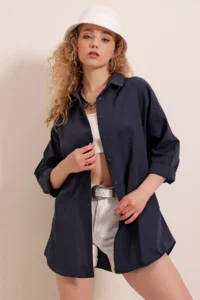 Bigdart 3900 Oversized LONG Basic Shirt - Navy Blue - Image 5