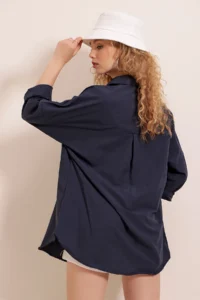 Bigdart 3900 Oversized LONG Basic Shirt - Navy Blue - Image 6
