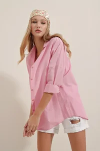 Bigdart 3900 Oversized LONG Basic Shirt - Pink - Image 2