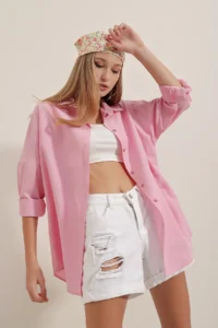 Bigdart 3900 Oversized LONG Basic Shirt - Pink - Image 5