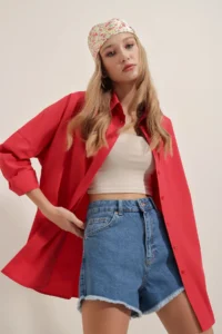 Bigdart 3900 Oversized LONG Basic Shirt - Red - Image 5
