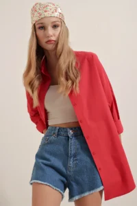 Bigdart 3900 Oversized LONG Basic Shirt - Red - Image 7