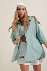 Bigdart 3900 Oversized LONG Basic Shirt - Water Green - Image 2