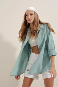 Bigdart 3900 Oversized LONG Basic Shirt - Water Green - Image 3