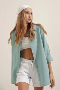 Bigdart 3900 Oversized LONG Basic Shirt - Water Green - Image 4