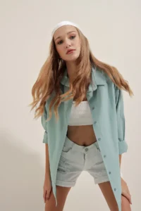 Bigdart 3900 Oversized LONG Basic Shirt - Water Green - Image 5