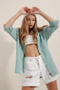 Bigdart 3900 Oversized LONG Basic Shirt - Water Green - Image 7