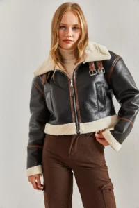 Bianco Lucci Women's Collar Arched Laminated Jacket 2289 - Image 3