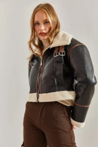 Bianco Lucci Women's Collar Arched Laminated Jacket 2289 - Image 4