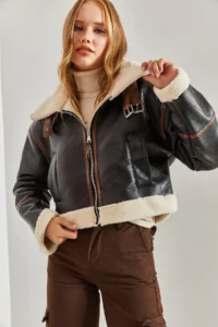 Bianco Lucci Women's Collar Arched Laminated Jacket 2289 - Image 5