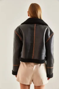 Bianco Lucci Women's Collar Arched Laminated Jacket 2289 - Image 3