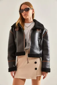 Bianco Lucci Women's Collar Arched Laminated Jacket 2289 - Image 6