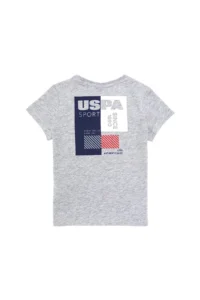 US Polo Shirt Assn. Kids Gray Melange Crew Neck T-Shirt - Image 2
