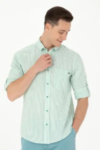 US Polo Shirt Assn. Men Green Striped WHITE Shirt - Image 3
