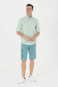 US Polo Shirt Assn. Men Green Striped WHITE Shirt - Image 4