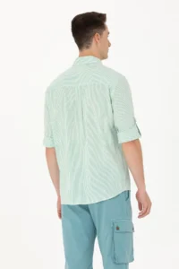 US Polo Shirt Assn. Men Green Striped WHITE Shirt - Image 5