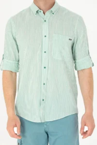 US Polo Shirt Assn. Men Green Striped WHITE Shirt - Image 6