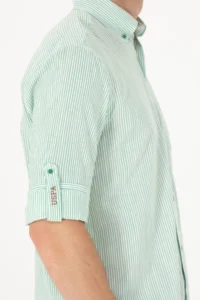 US Polo Shirt Assn. Men Green Striped WHITE Shirt - Image 7