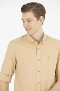 US Polo Shirt Assn. Men Camel Long Sleeve Shirt