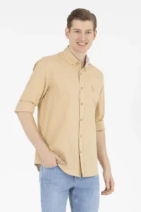 US Polo Shirt Assn. Men Camel Long Sleeve Shirt - Image 2
