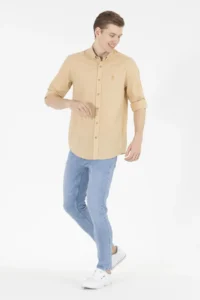 US Polo Shirt Assn. Men Camel Long Sleeve Shirt - Image 3