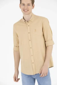 US Polo Shirt Assn. Men Camel Long Sleeve Shirt - Image 4