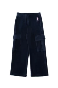 US Polo Shirt Assn. Girls' Navy Blue Velvet Ribbed Pocket Detail Sweatpants - Image 2