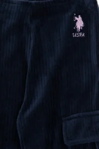 US Polo Shirt Assn. Girls' Navy Blue Velvet Ribbed Pocket Detail Sweatpants - Image 4