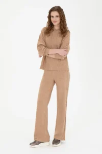 US Polo Assn. Women Sand Melange Loose Fit Knitwear Pants