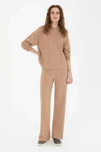 US Polo Assn. Women Sand Melange Loose Fit Knitwear Pants - Image 3