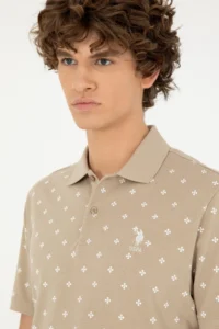 US Polo Shirt Assn. Men Regular Fit Polo Shirt Shirt Collar Light Khaki T-Shirt - Image 2