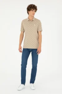 US Polo Shirt Assn. Men Regular Fit Polo Shirt Shirt Collar Light Khaki T-Shirt - Image 4