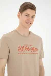 US Polo Shirt Assn. Men Regular Fit Crew Neck Light Khaki T-Shirt - Image 2