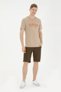 US Polo Shirt Assn. Men Regular Fit Crew Neck Light Khaki T-Shirt - Image 4