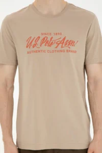 US Polo Shirt Assn. Men Regular Fit Crew Neck Light Khaki T-Shirt - Image 6