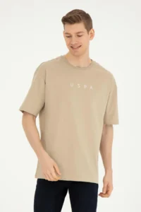 US Polo Shirt Assn. Men comfort Fit Crew Neck Light Khaki T-Shirt